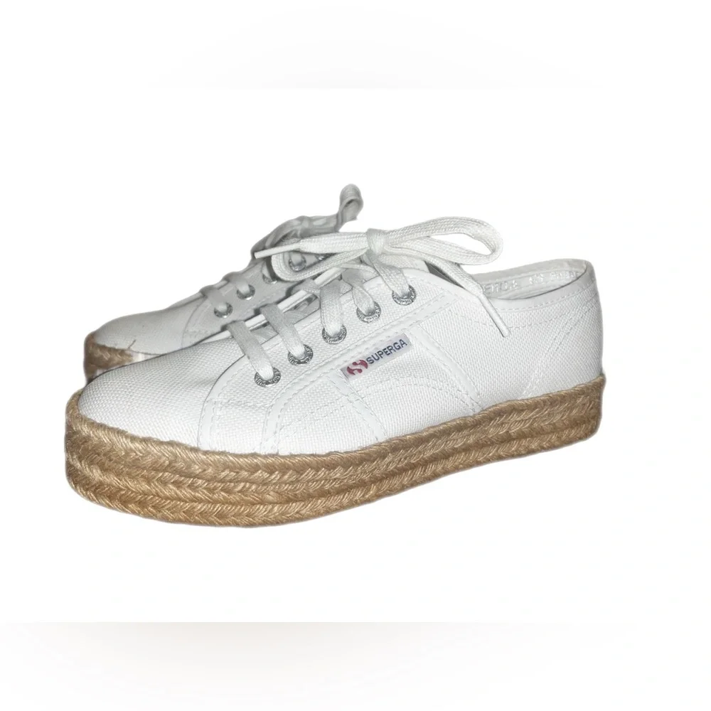 Superga White Canvas Lace Espadrille Platform Sneakers US 7.5 EU 38